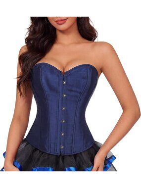 Women's Navy Halloween Sexy Lingerie Waist Satin Cincher Lace up Corset Blouse